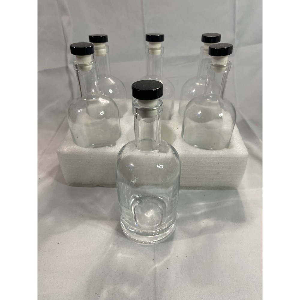Set of 6 Clear Glass Apothecary Bottles with Black Top Cork Stoppers 7.25 Inch